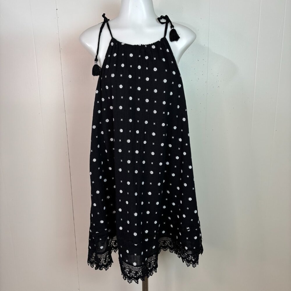 Old Navy Shift Dress Small Black White Tie-Strap Crochet Lace Trim Women's